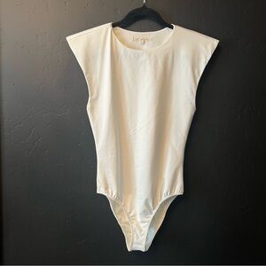 Et Clea Off White Bodysuit Sz L Thin Shoulder Pads